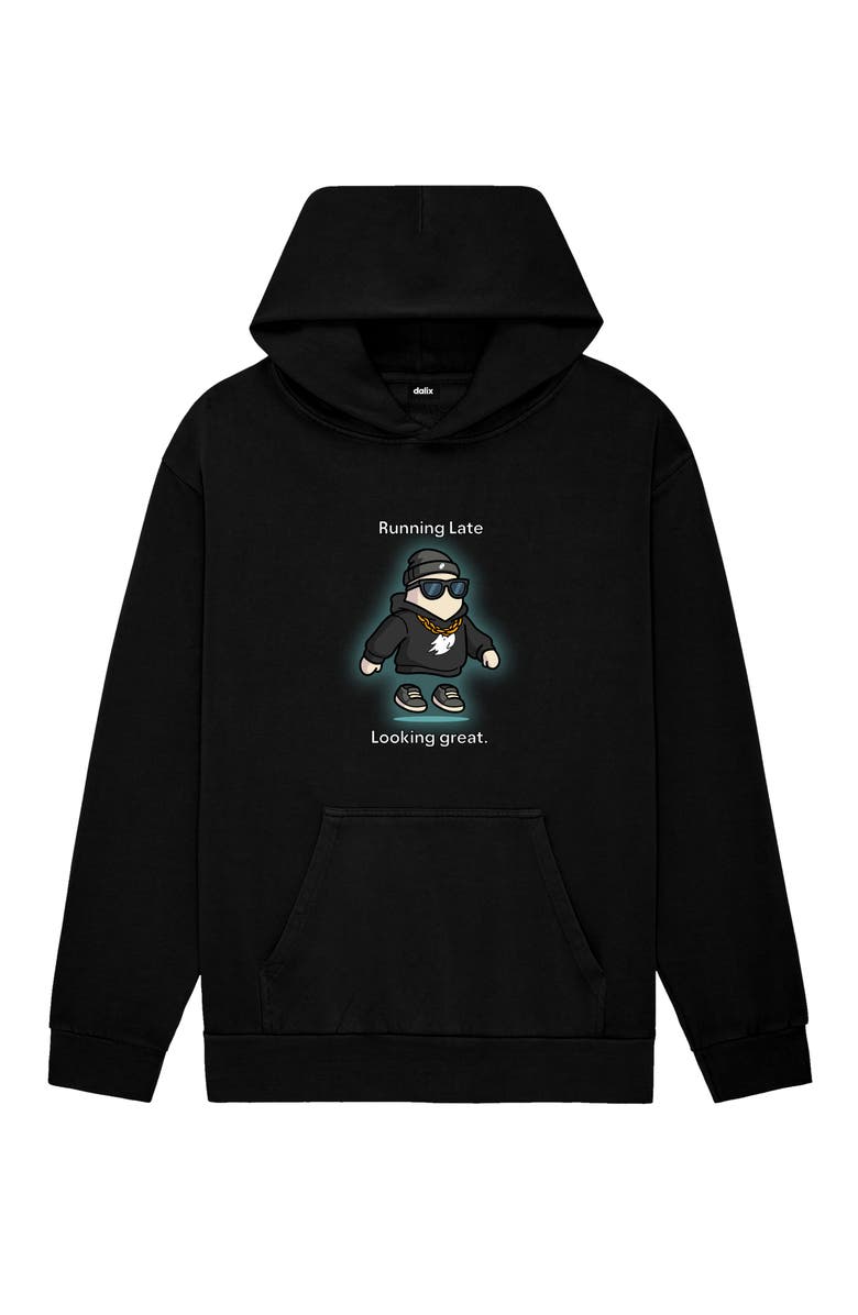 Dalix Mens Running Late Ghost Midweight Hoodie, Main, color, Black