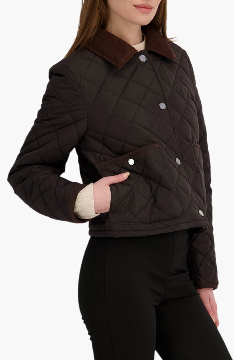 Tahari Haly Corduroy Collar Quilted Jacket, Alternate, color, Black
