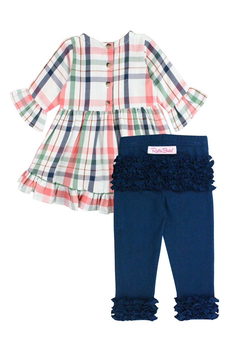 RuffleButts Plaid Cotton Dress & Leggings Set, Alternate, color, Orange Multi