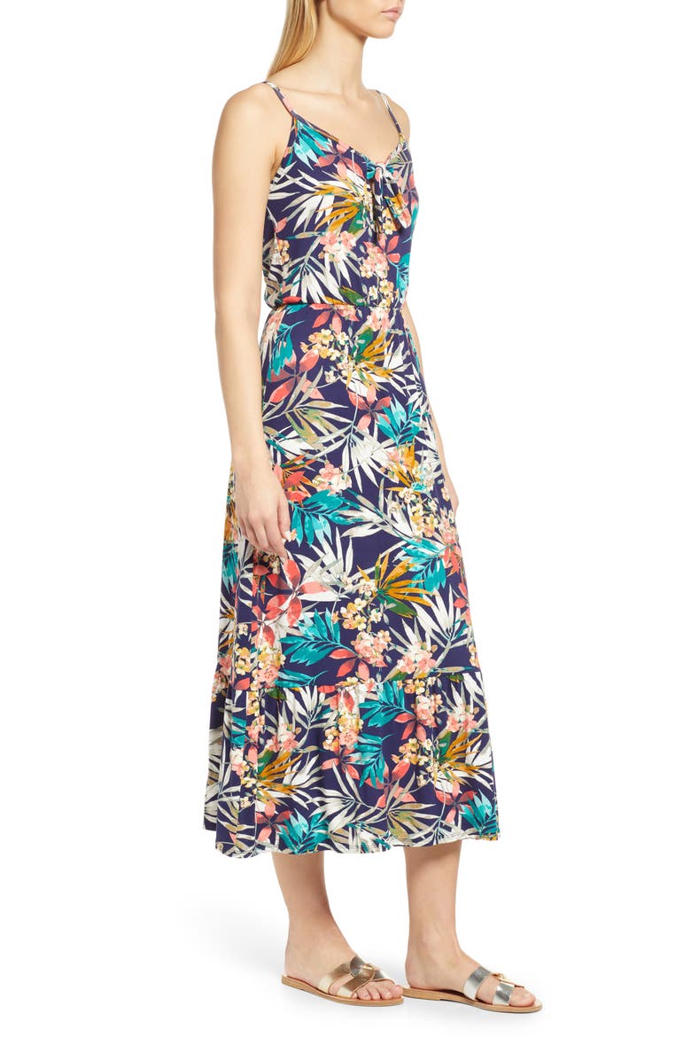 Tie Front Maxi Sundress, Alternate, color, NAVY CORAL