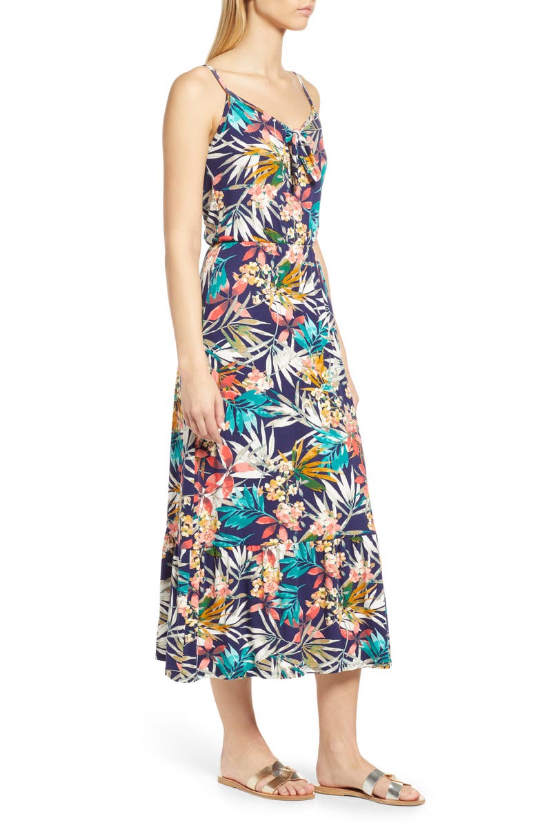 Loveappella Tie Front Maxi Sundress, Alternate, color, Navy Coral