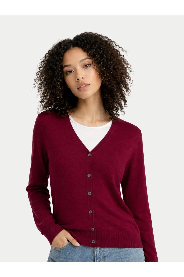 Timeless Cashmere V-Neck Cardigan, Alternate, color, bordeaux