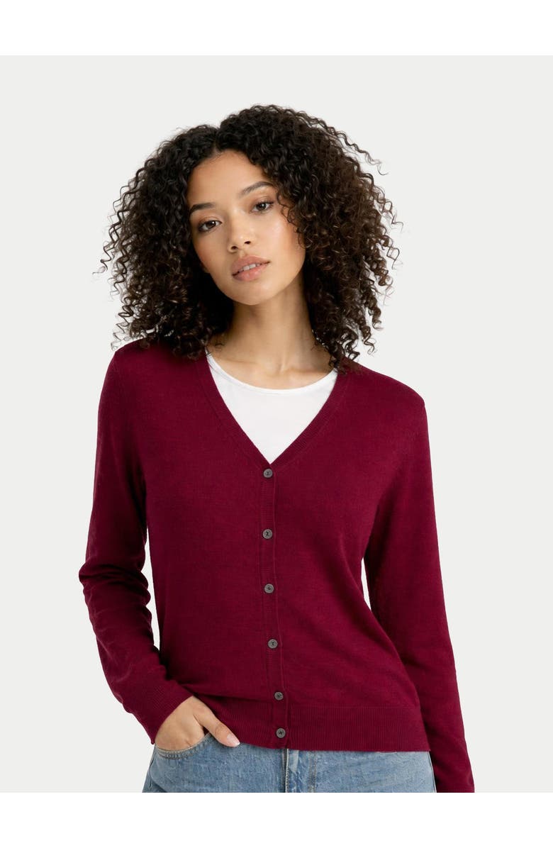 Gobi Cashmere Timeless Cashmere V-Neck Cardigan, Alternate, color, Bordeaux