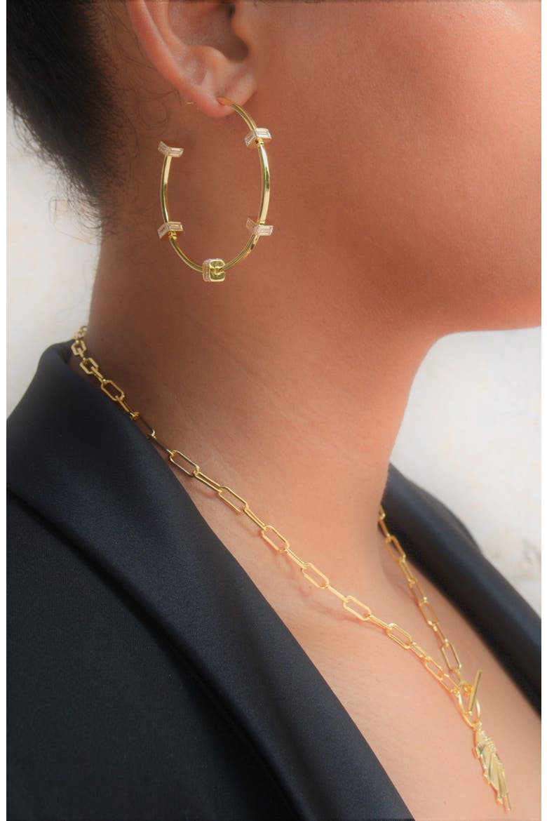 Bridget CZ Station Hoop Earrings, Alternate, color, GOLD