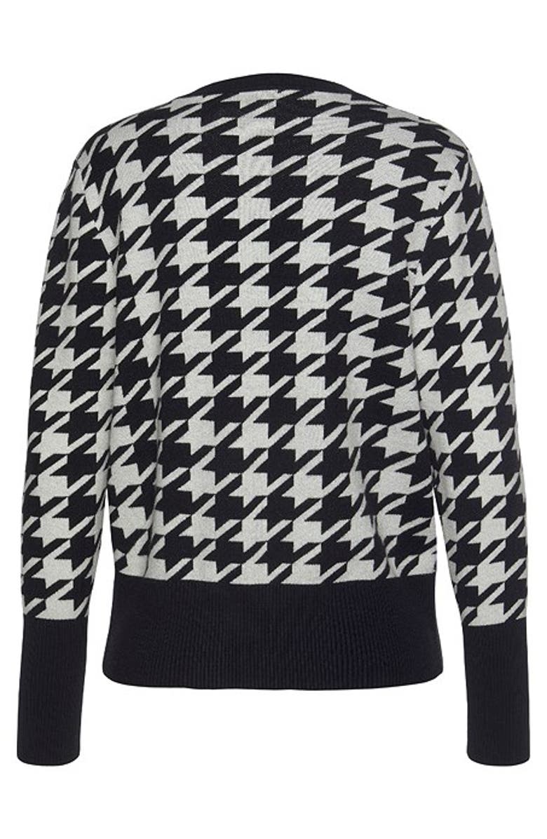 LASCANA Women's Pearl Button Houndstooth Cardigan, Alternate, color, Black Patterned
