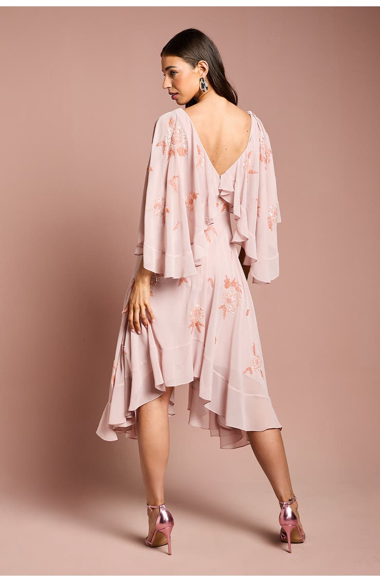 Coast Embellished Frill Cape Midi Dress, Alternate, color, Nude