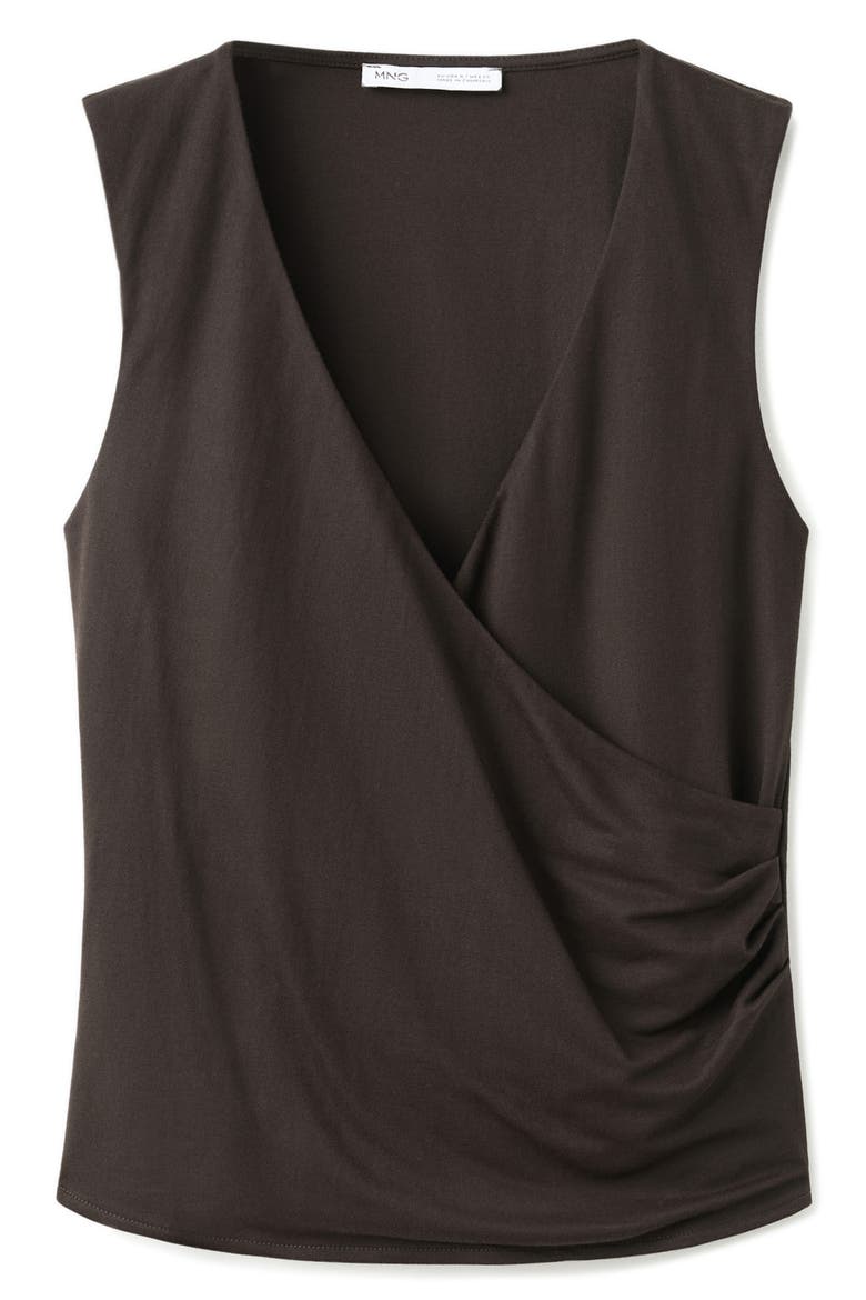 Ruched Faux Wrap Top, Alternate, color, BROWN