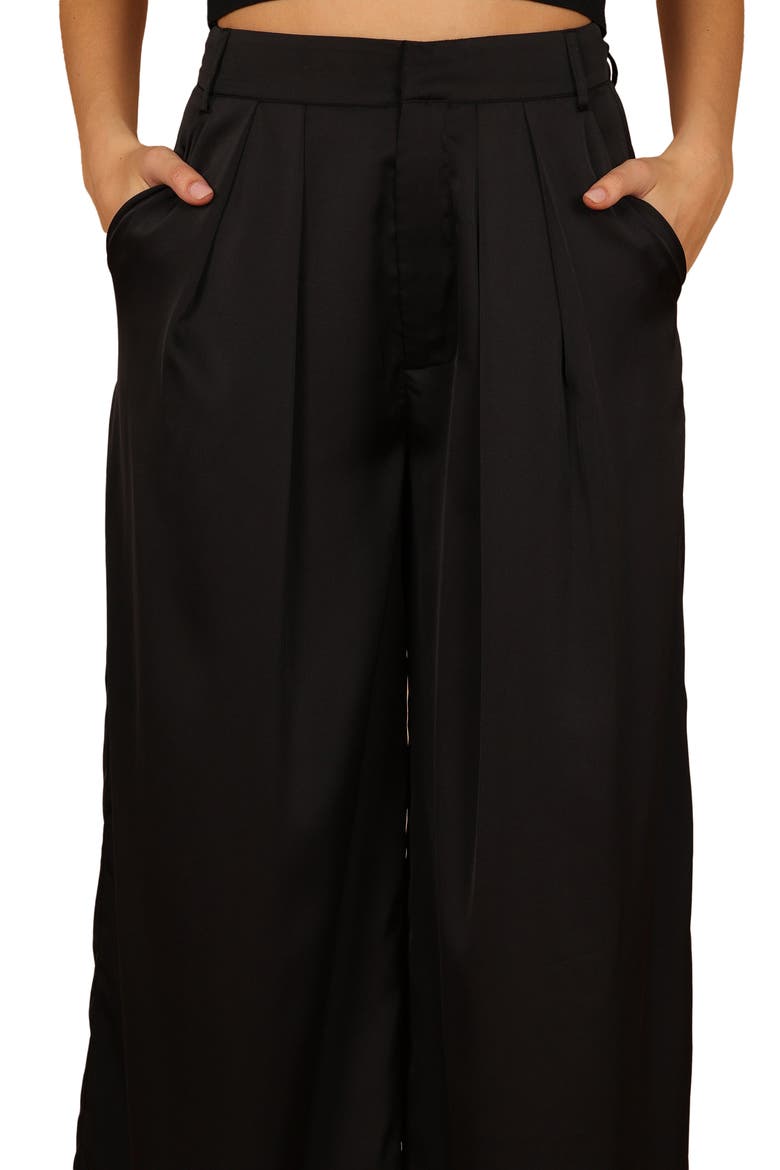 Wellington Wide Leg Satin Pants, Alternate, color, BLACK