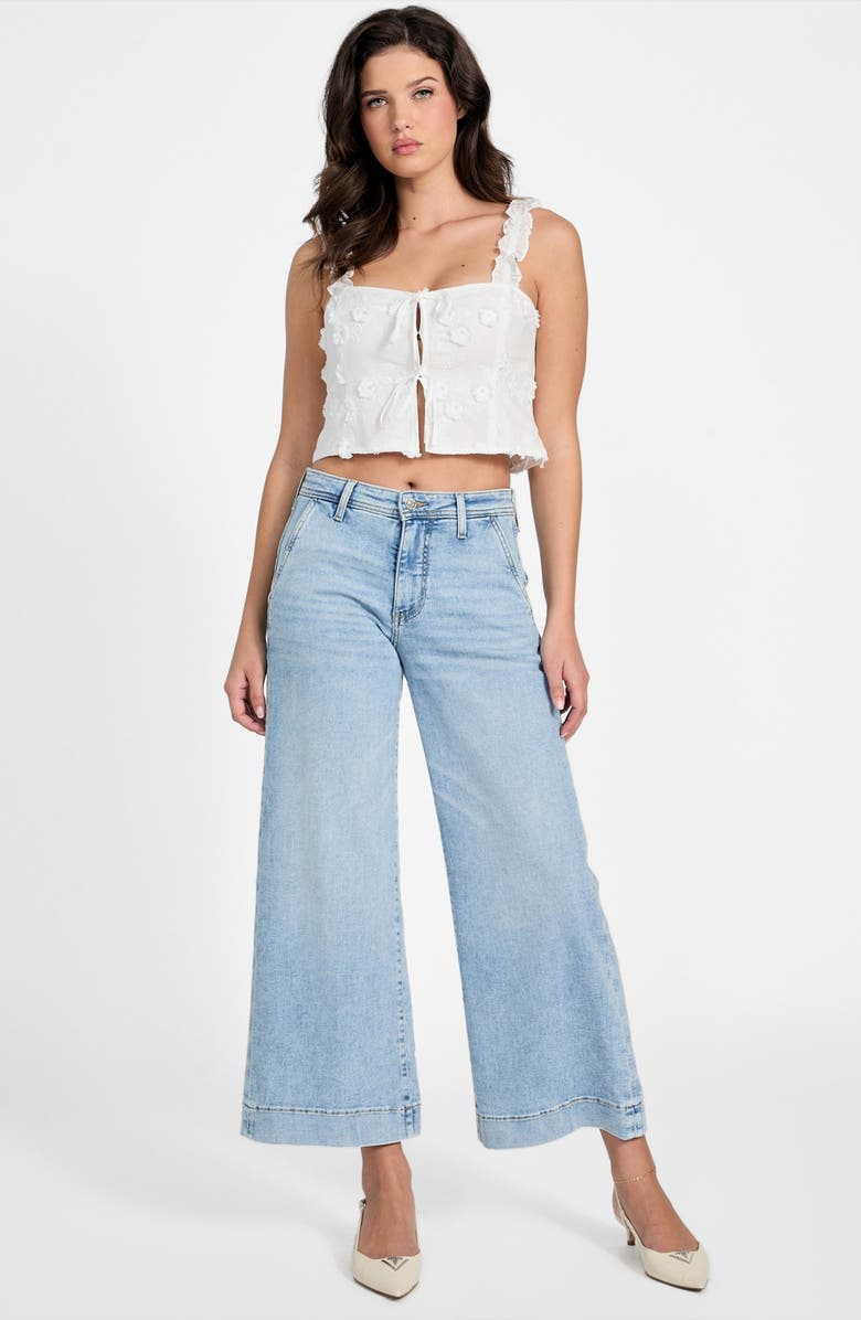 GUESS Zurey Floral Embroidered Tie Front Crop Top, Alternate, color, 