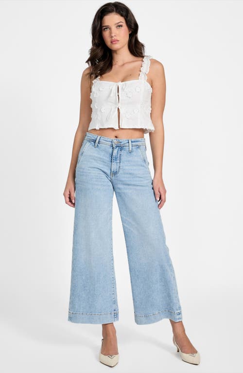 Guess Zurey Floral Embroidered Tie Front Crop Top In White