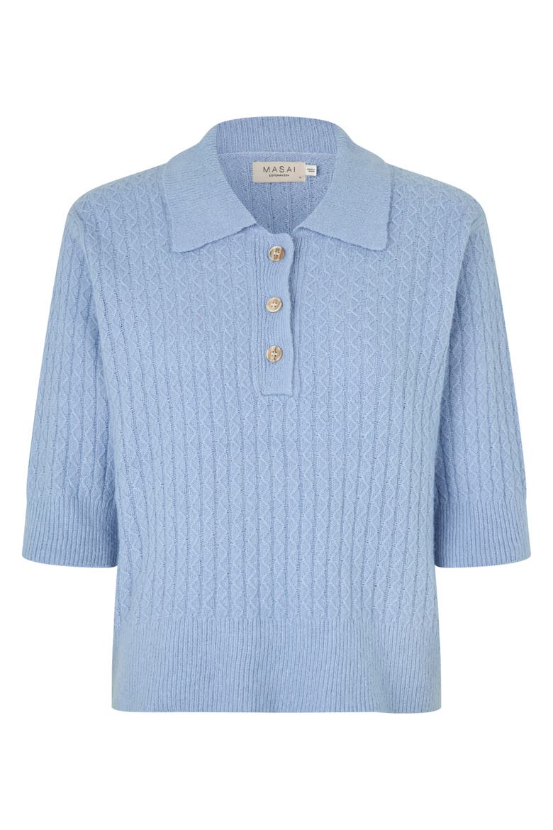 MaFynoria Short Sleeve Relaxed Knit Polo, Alternate, color, Powder Blue