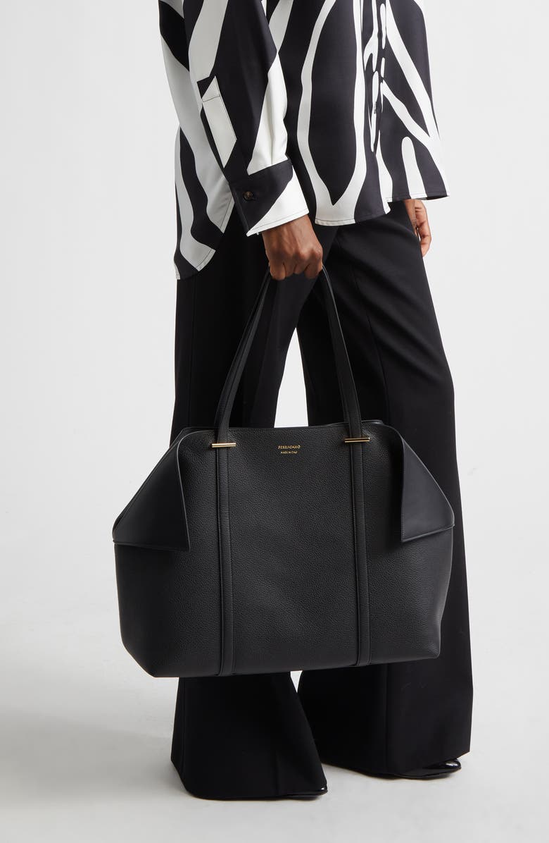 FERRAGAMO Large Folded Suede Tote, Alternate, color, Nero