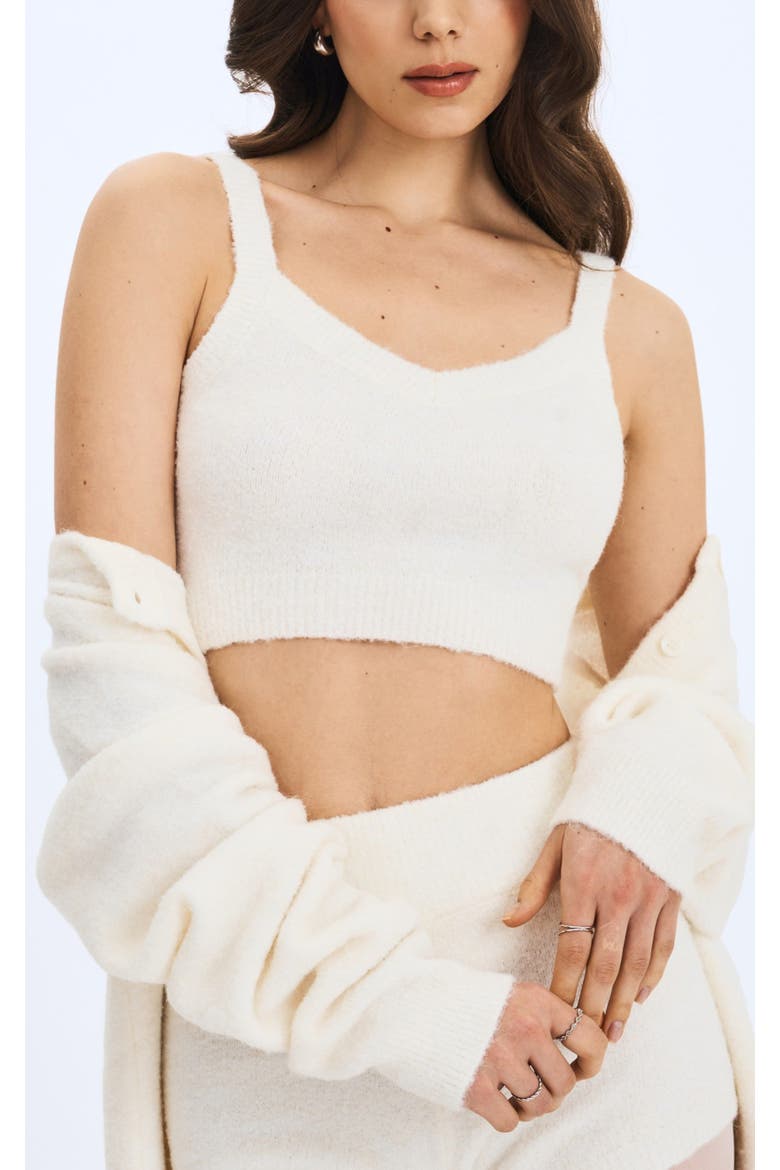 Selene Wool-Blend Ribbed Knit V-Neck Top, Main, color, White