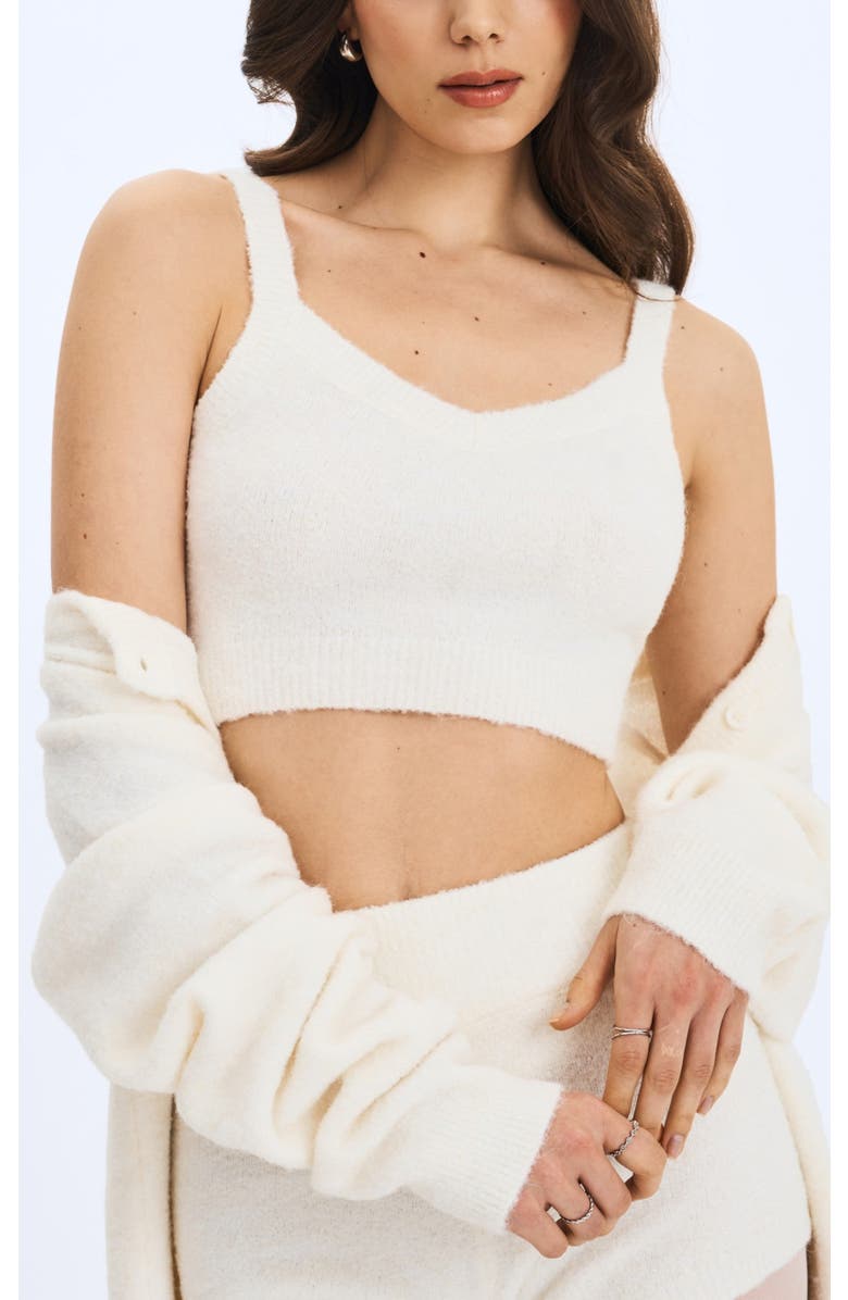 Miss Circle Selene Wool-Blend Ribbed Knit V-Neck Top, Main, color, White