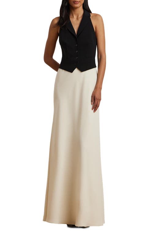 Shop Ralph Lauren Lauren Sleeveless Charmeuse Gown In Black/mascarpone Cream
