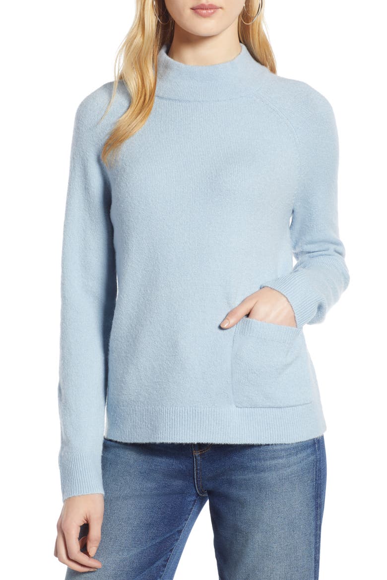 Mock Neck Pocket Sweater, Main, color, BLUE FOG