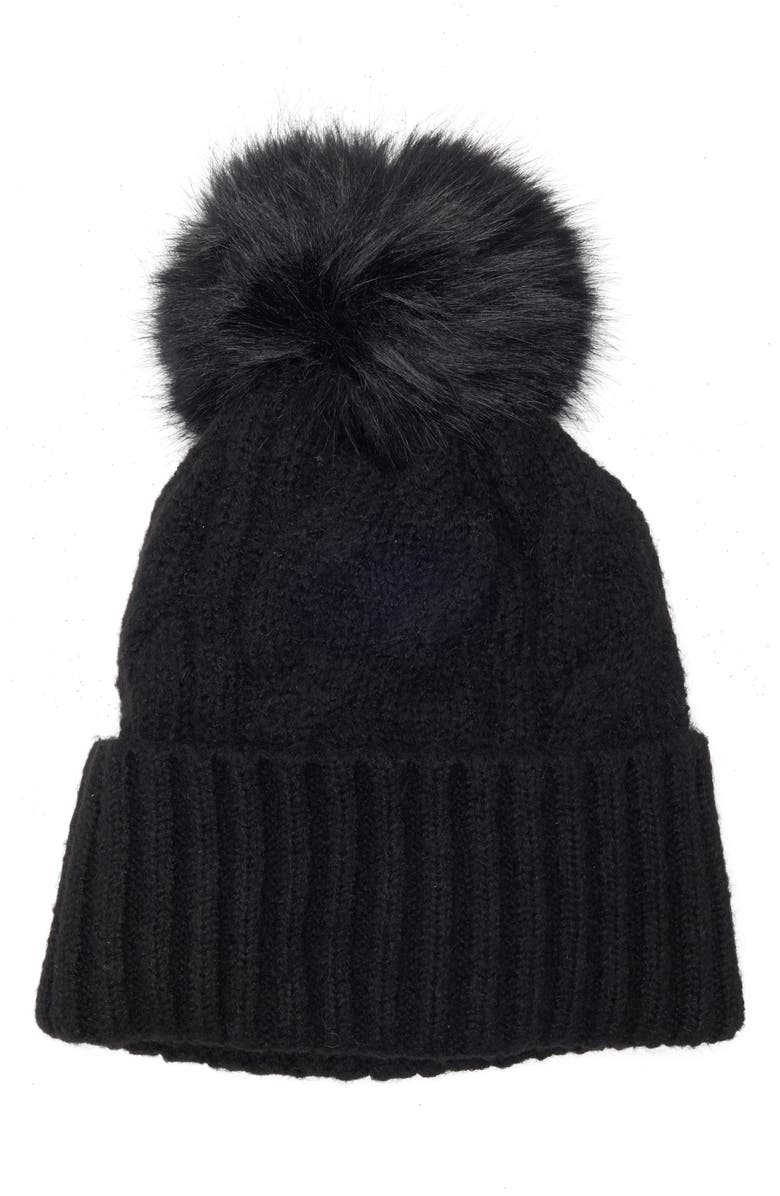 Melrose and Market Faux Fur Pompom Beanie, Main, color, Black