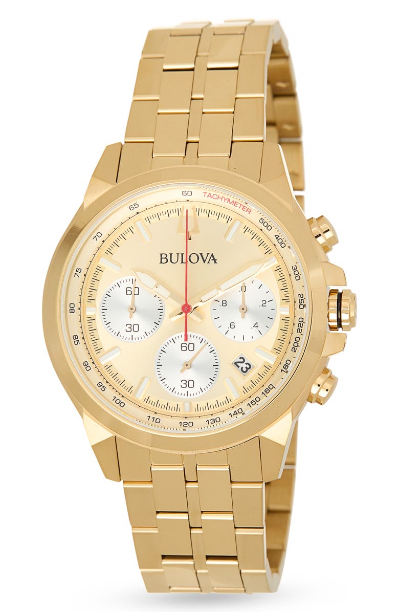 BULOVA Quartz Chronograph Bracelet Watch, 43mm, Main, color, Gold