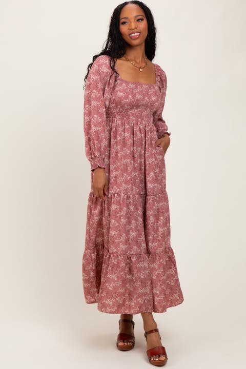 Floral Smocked Square Neck Maxi Dress