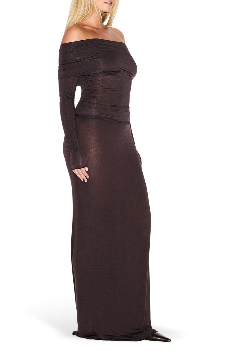 Sheer Modal Off the Shoulder Long Sleeve Top