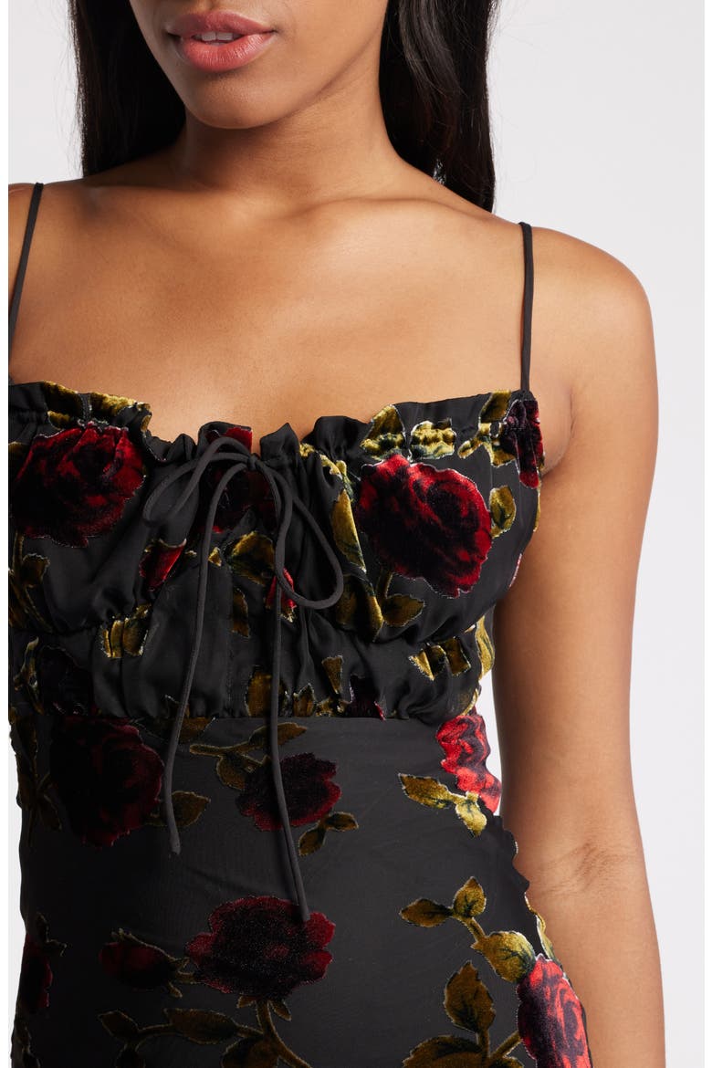 Devore Floral Tie Front Chiffon Maxi Dress, Alternate, color, BLACK MULTI