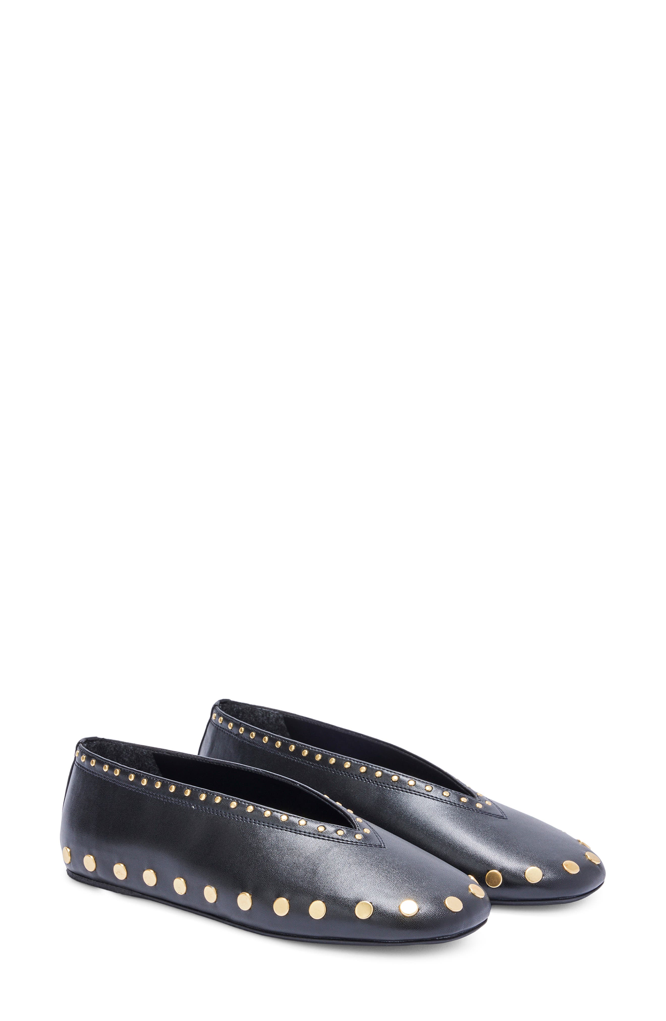 Ganni Jenny Studded Ballet Flat, Main, color, Black