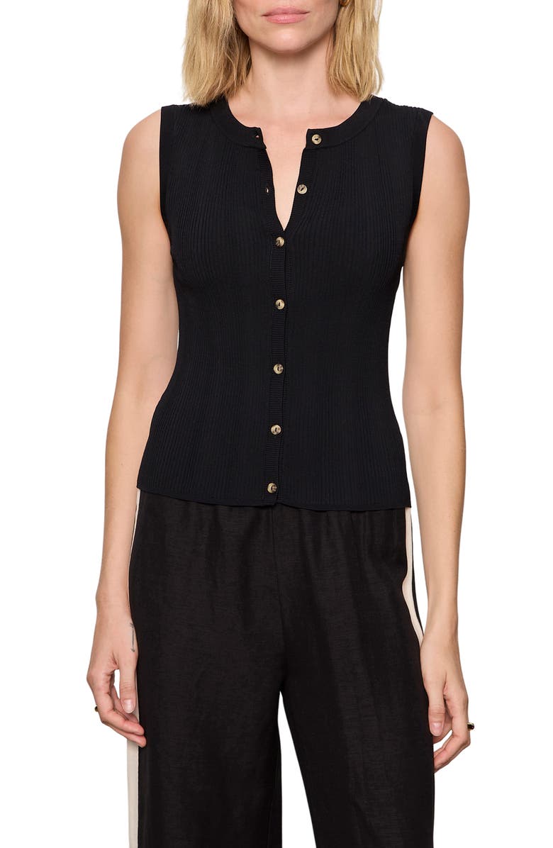 Sanctuary Manhattan Rib Knit Button-Up Sweater Tank, Main, color, Black