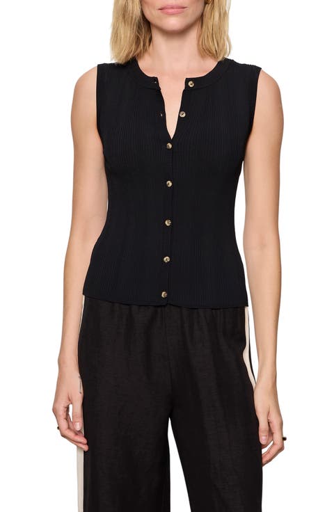 Manhattan Rib Knit Button-Up Sweater Tank