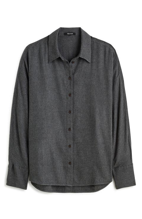 Heathered Flannel Dolman Button-Up Shirt