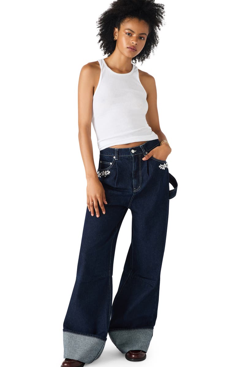 Steve Madden Bobbie Rhinestone Detail Carpenter Jeans, Alternate, color, Bijou Blue