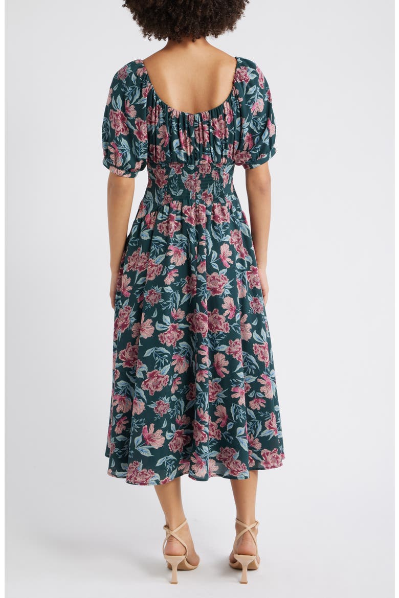 Floral Fit & Flare Midi Dress, Alternate, color, GREEN FRANNIE FLORAL