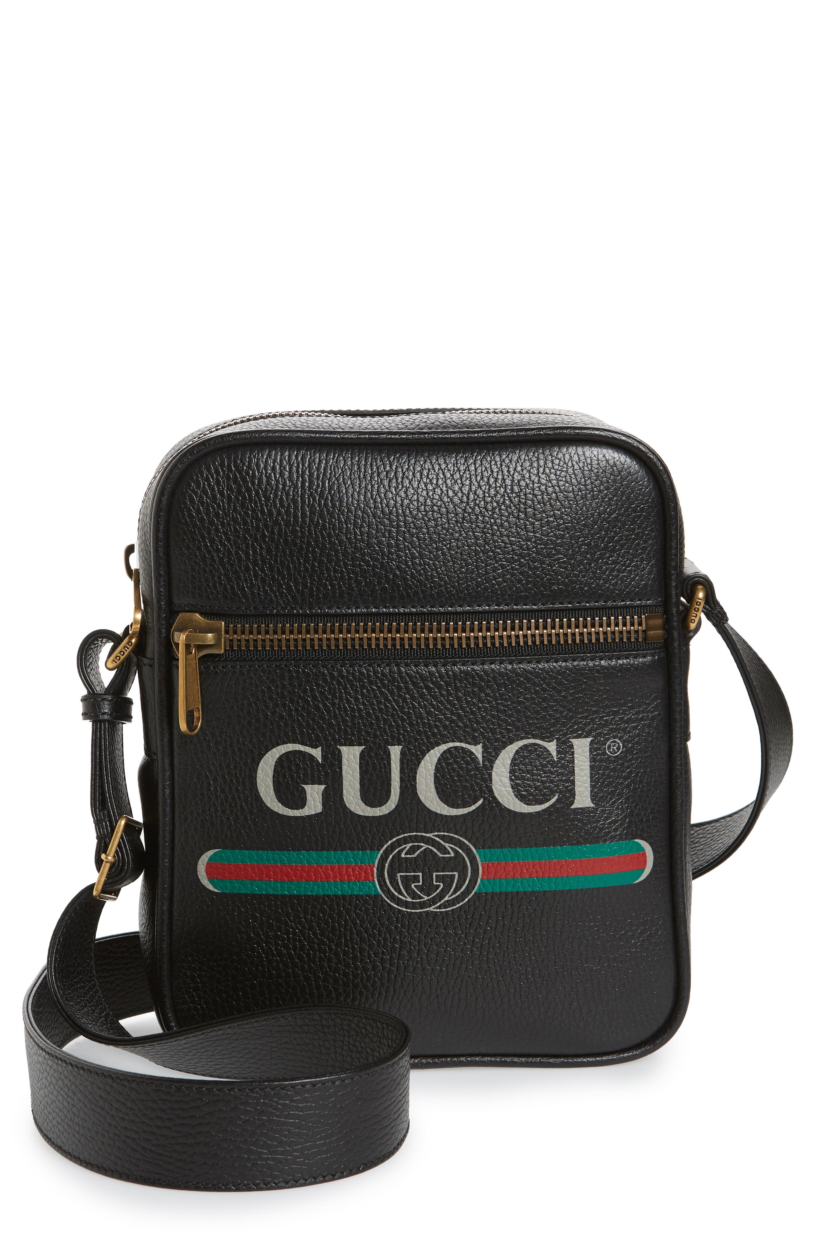 Gucci Logo Leather Messenger Bag, Main, color, 