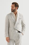 Brunello Cucinelli Linen Prince of Wales one-and-a-half breasted deconstructed blazer with metal buttons