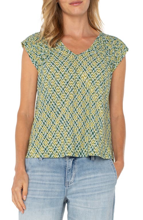 Liverpool Los Angeles Short Sleeve Back Tie Top In Green Chevron