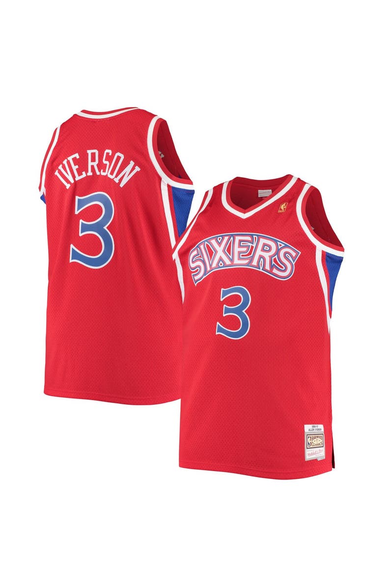 Mitchell & Ness Men's Mitchell & Ness Allen Iverson Red Philadelphia 76ers 1996/97 Big & Tall Hardwood Classics Swingman Jersey, Main, color, Red