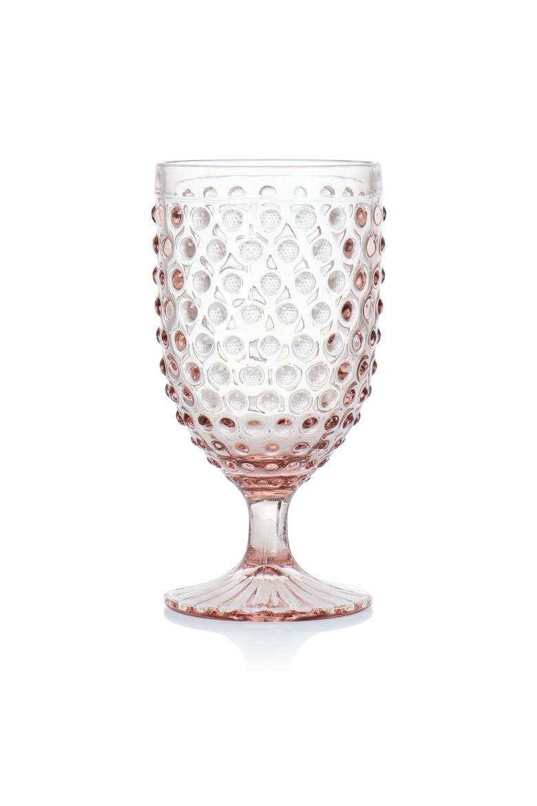 6 Piece 14.2 Ounce Glass Hobnail Goblet Drinkware Set, Alternate, color, Pink