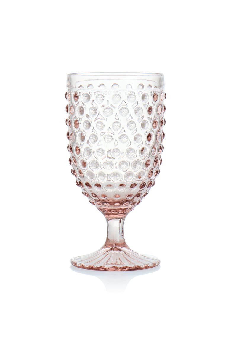 MARTHA STEWART 6 Piece 14.2 Ounce Clear Glass Hobnail Goblet Drinkware Set, Alternate, color, Pink