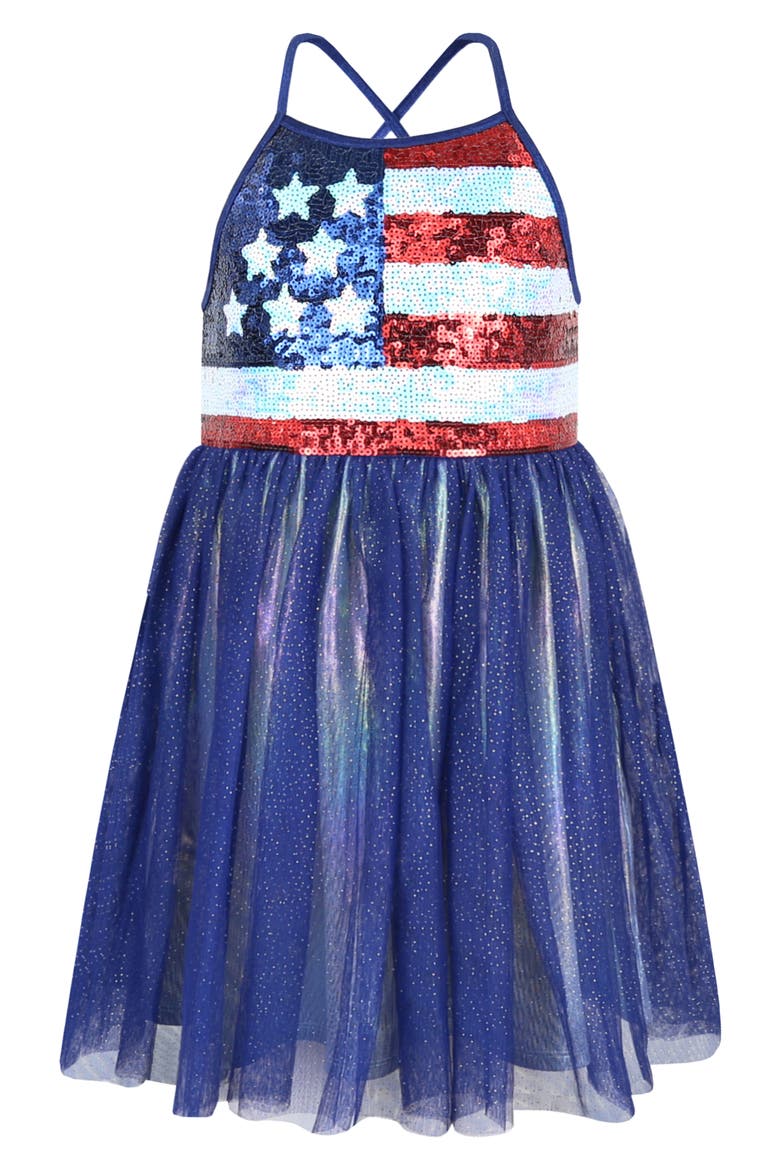 Kids' Sequin Flag Party Dress, Main, color, NAVY/ RED