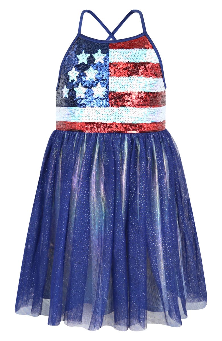 Zunie Kids' Sequin Flag Party Dress, Main, color, Navy/ Red