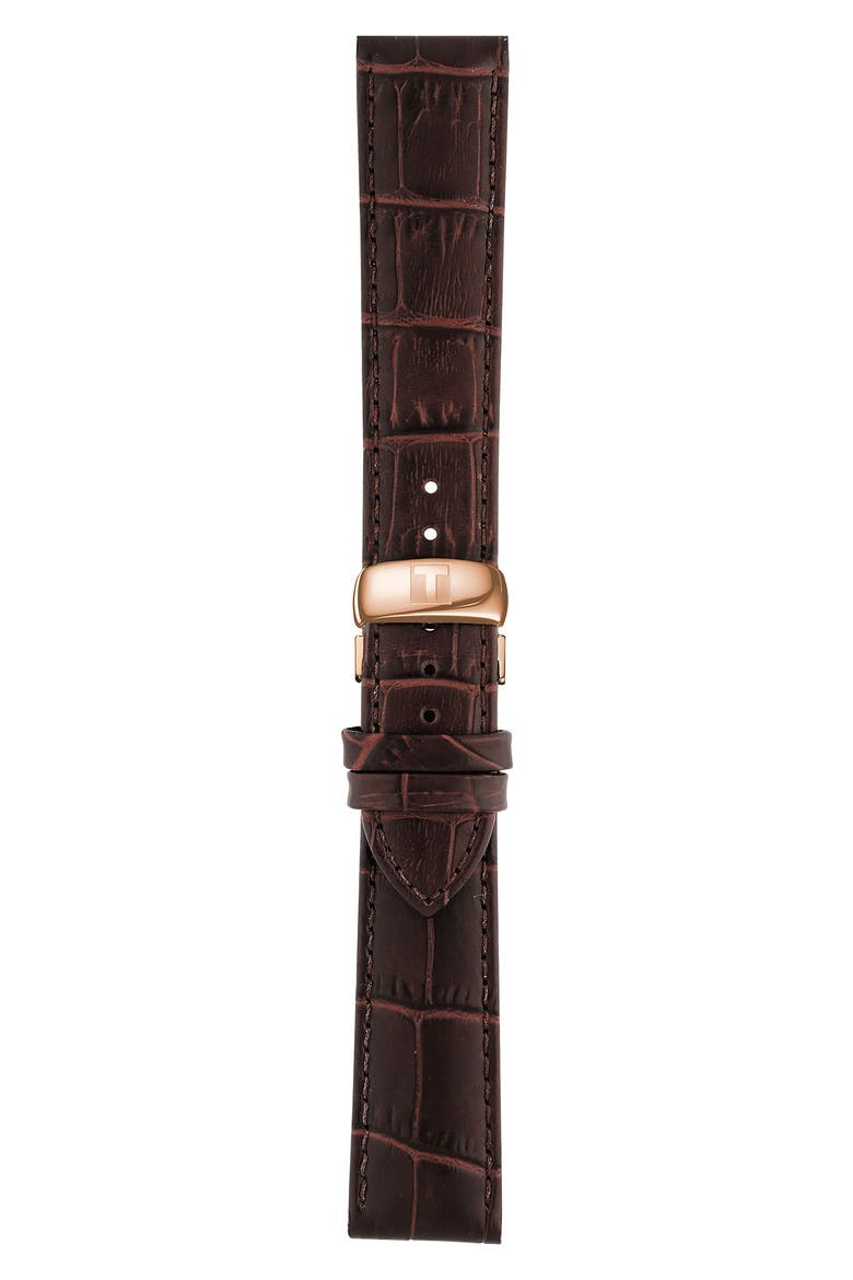 Tradition Leather Strap Watch, 42mm, Alternate, color, BROWN/ SILVER/ ROSE GOLD