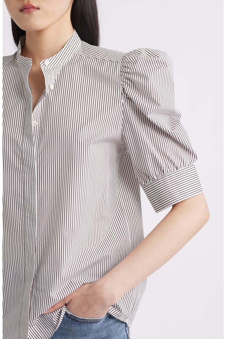 The Shirred Puff Sleeve Stripe Organic Cotton Top, Alternate, color, ESPRESSO MULTI