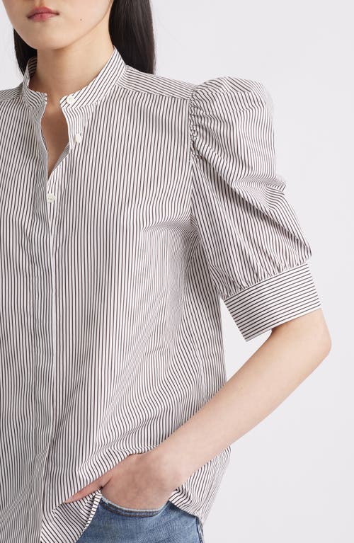 Frame The Shirred Puff Sleeve Stripe Organic Cotton Top In Multi