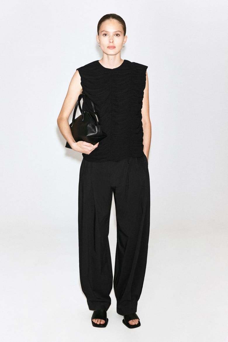 Gathered Paneled Top, Alternate, color, BLACK