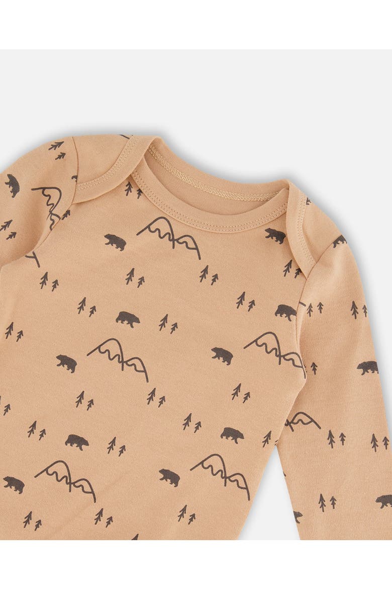 Baby Boy's Organic Cotton Printed Bodysuit And Overall Set Dark Gray With Mountains, Alternate, color, Printed Bear & Mountains