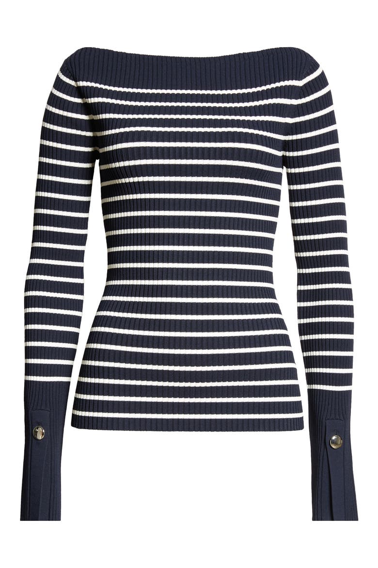 Anya Stripe Rib Boat Neck Sweater, Alternate, color, DARK SAPHIRE/WHITE