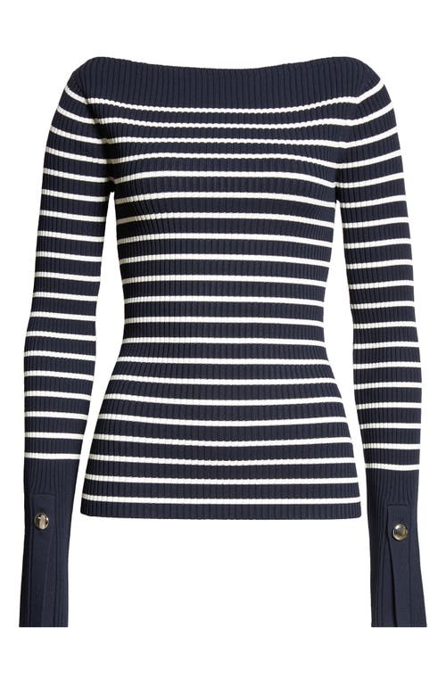 A.l.c . Anya Stripe Rib Boat Neck Sweater In Dark Saphire/white