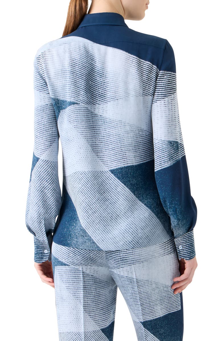 Akris Zigzag Print Silk Crepe Tunic Top, Alternate, color, Denim-Ecru