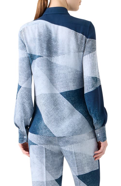 Akris Zigzag Print Silk Crepe Button-down Blouse In Blue