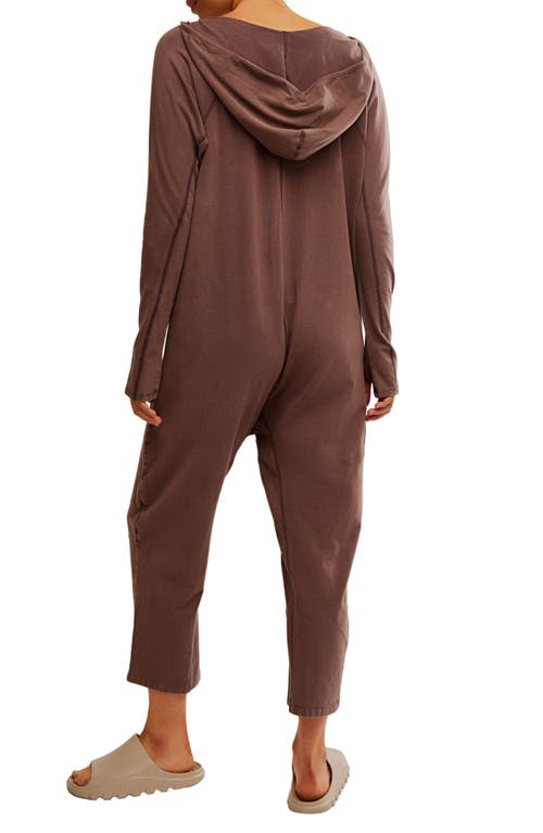 Free People Fp Movement Hot Shot Long Sleeve Stretch Cotton Jumpsuit In Dark Espresso