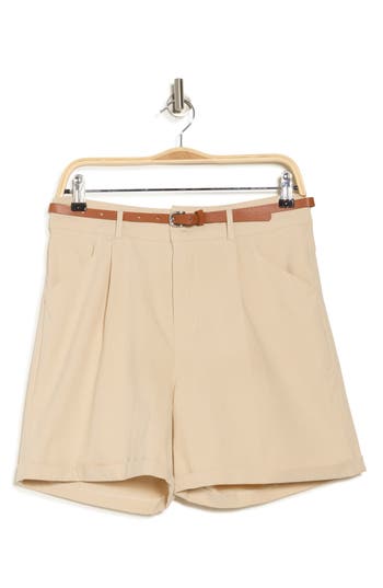 Daniel Rainn Belted Pleated Front Stretch Cotton Shorts